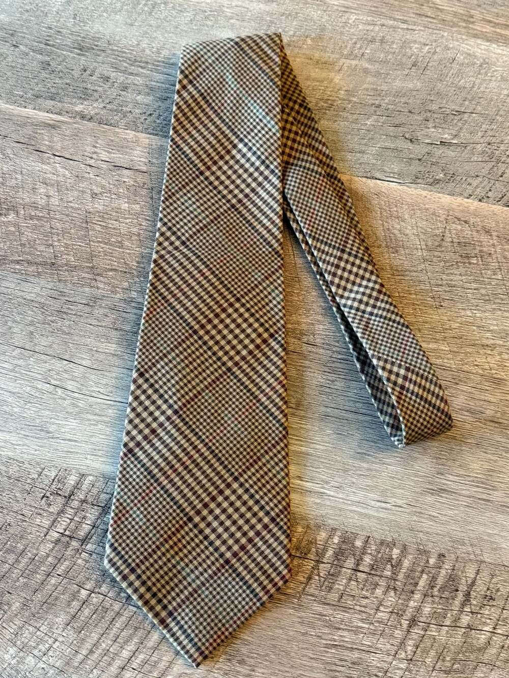 Men's Vintage Coffee Brown Plaid Tie - Picture 2 of 4